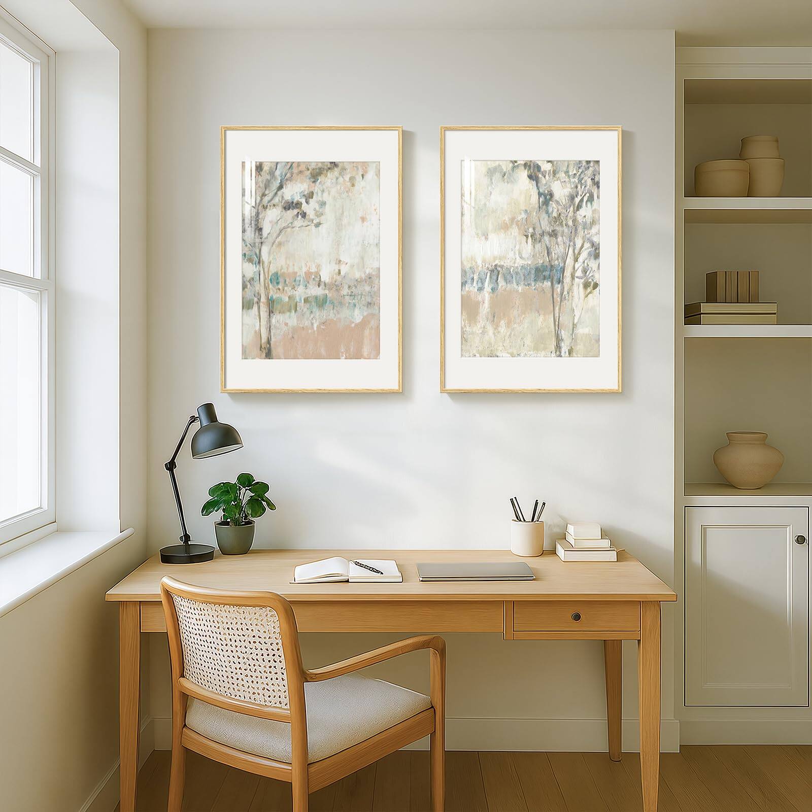 Alt View 5. Hirose Alice - Framed Neutral Abstract Landscape Wall Art for Bedroom Tree Canvas Large Artwork for Living Room Walls Modern - 2 Piece-Sweet Dream 16" W x 24" H x 2Pcs.