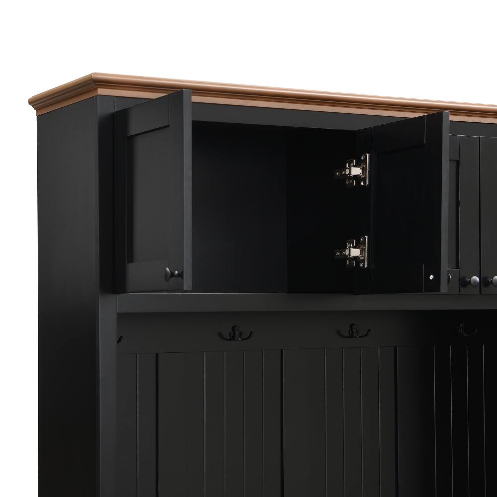 Alt View 10. Loheer - Loheer 78.7 inch tall entryway hall tree, farmhouse coat rack shoe bench with cabinets - Black.