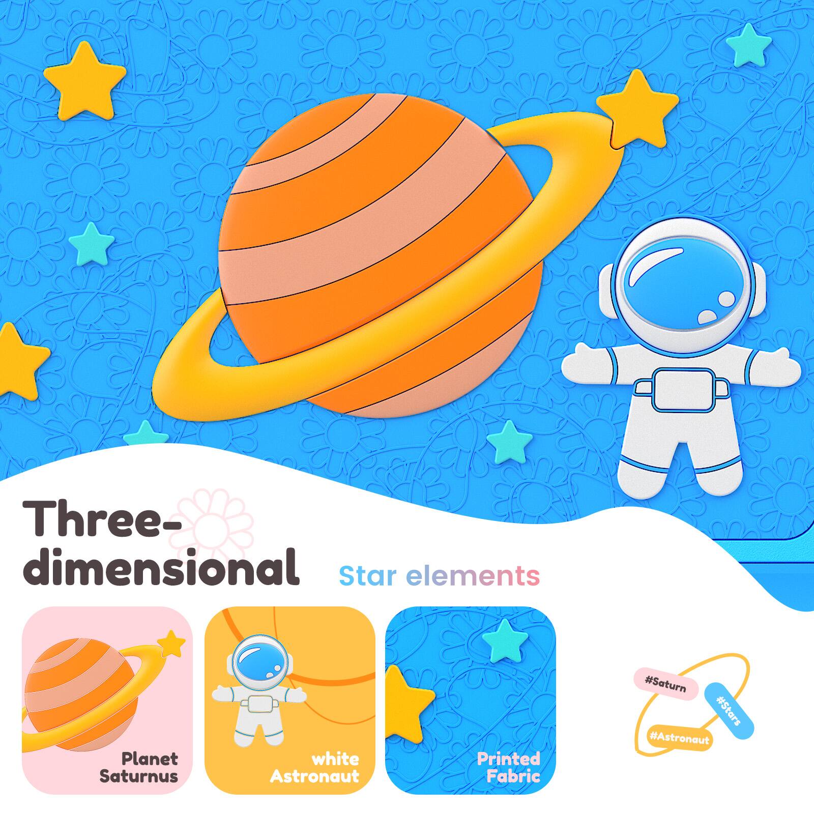 Three-dimensional Star elements Planet Saturnus white Astronaut Printed Fabric #Saturn #Stars #Astronaut