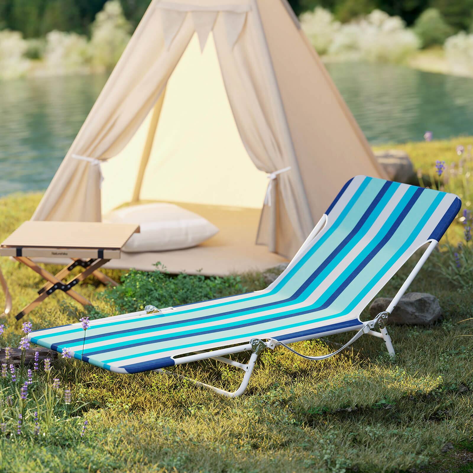 Alt View 4. Costway - Costway 2 PCS Outdoor Folding Chaise Lounge with Carry Strap, Metal Frame for Patio Poolside - Blue + Navy.