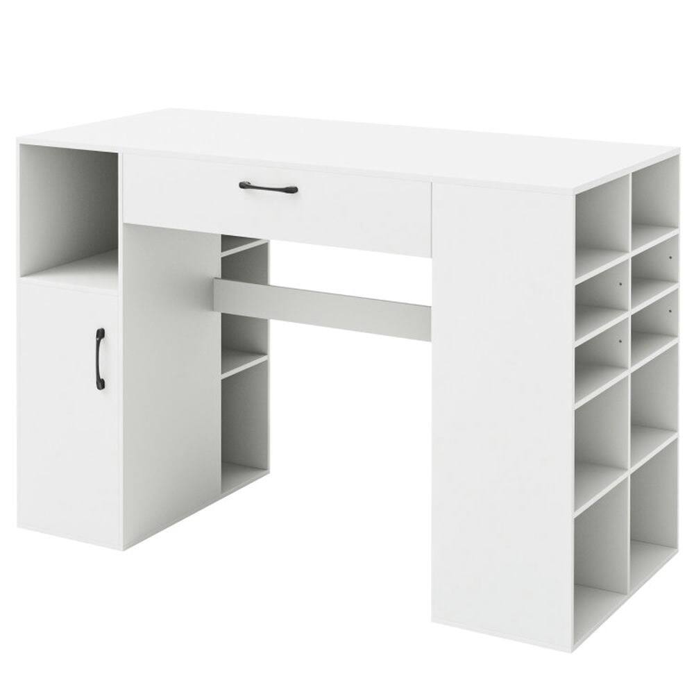 Back. Kadyn - Counter Height Sewing Craft Table Computer Desk with Adjustable Shelves and Drawer-White, Home Office Desks - White.