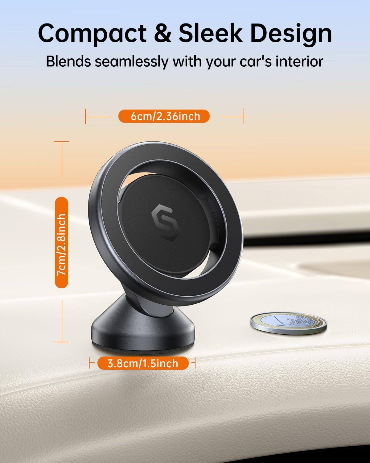 Compact & Sleek Design Blends seamlessly with your car's interior

6cm/2.36inch

7cm/2.8inch

3.8cm/1.5inch