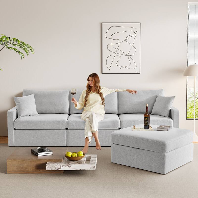 Back. Dyonery - Dyonery 113" Modular Sectional Sofa with Storage Ottoman, L Shaped Sectional Couches,Light Gray - Light Gray.