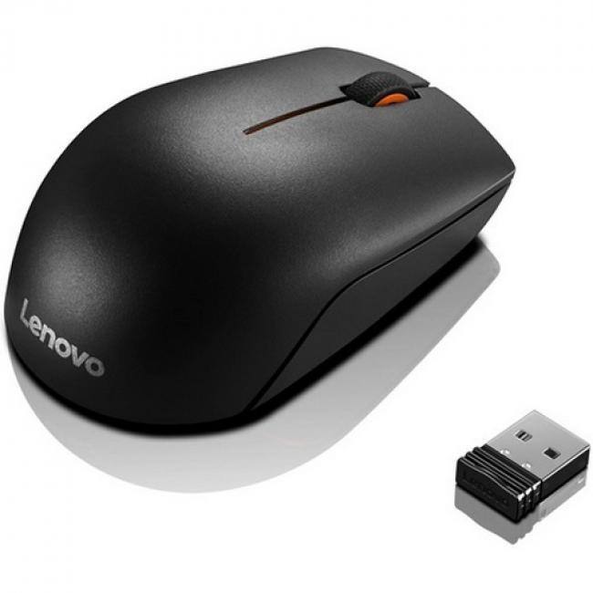 Front. Lenovo - Lenovo 300 Wireless Compact Mouse Black - Compact and portable design - 2.4 GHz Wireless via Nano USB-A Receiver - Black.