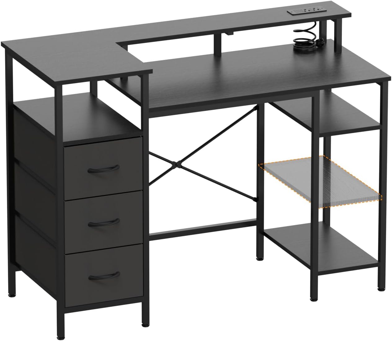 Alt View 6. Winado - 47" L-Shaped Computer Gaming Desk with Fabric Drawers & Storage Shelves,Charging Station,Monitor Stand for Home Office - Black.
