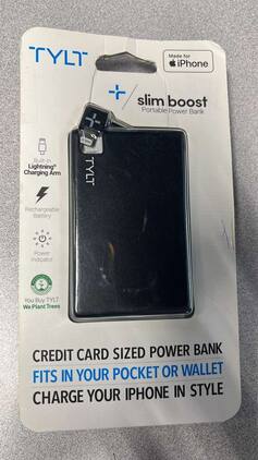 TYLT - Slim Boost Portable Power Bank Credit Card Sized Fits In Your Pocket Or Wallet 1350mAh Battery Pack - Black