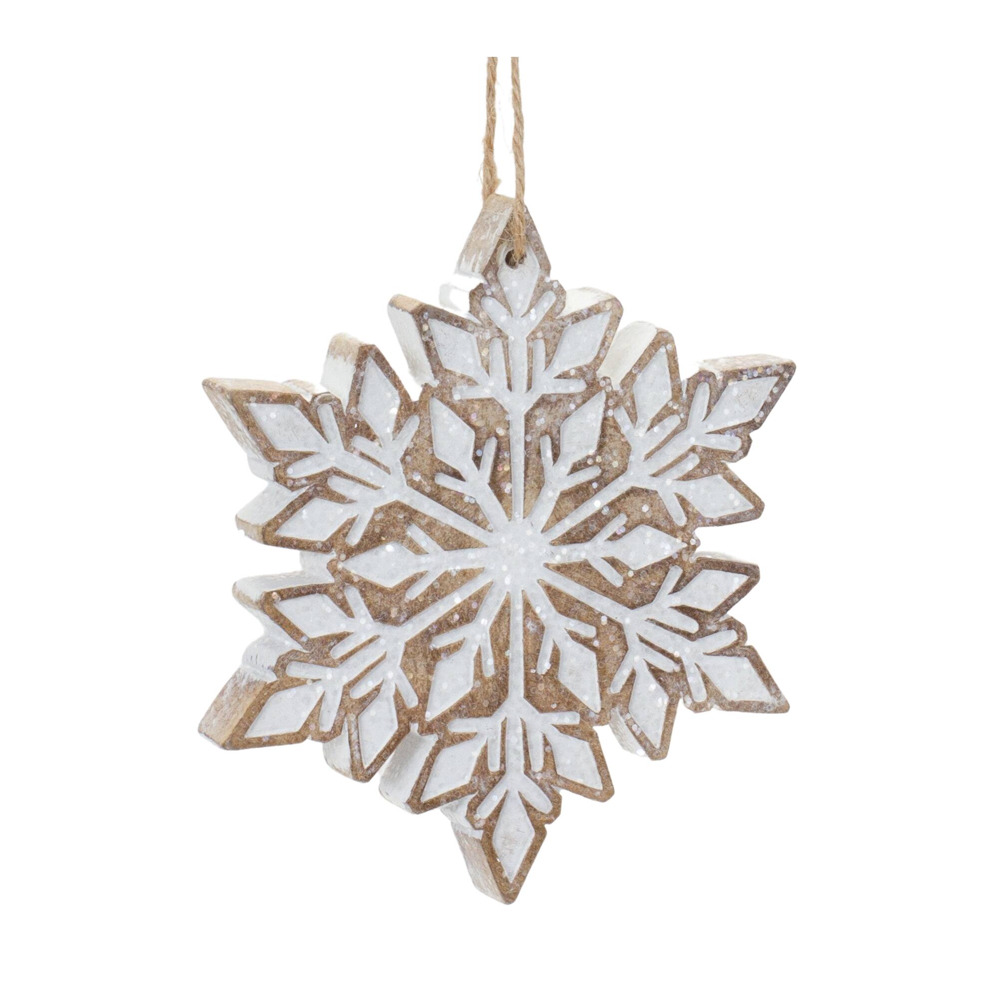 Back. BreeBe - Glittered Snowflake Ornament (Set of 3) - Brown, White.