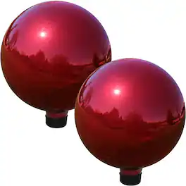 Sunnydaze - Mirrored Glass Gazing Globe - 10 in - Set of 2 - Red