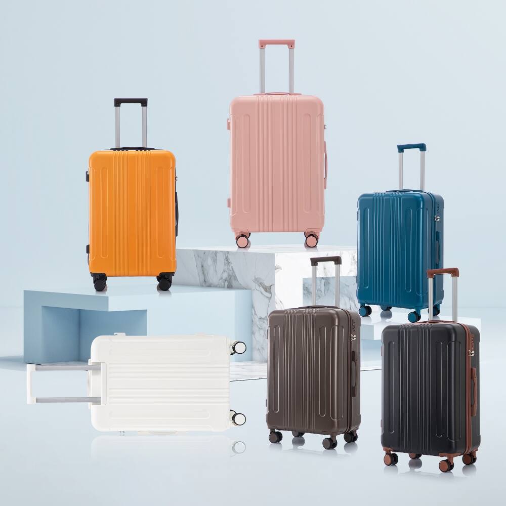 Angle. Ropilly - Ropilly 3 Piece Hard Shell Luggage Set Black and Orange Suitcase Set ABS Spinner Wheel Luggage - Black+Orange.