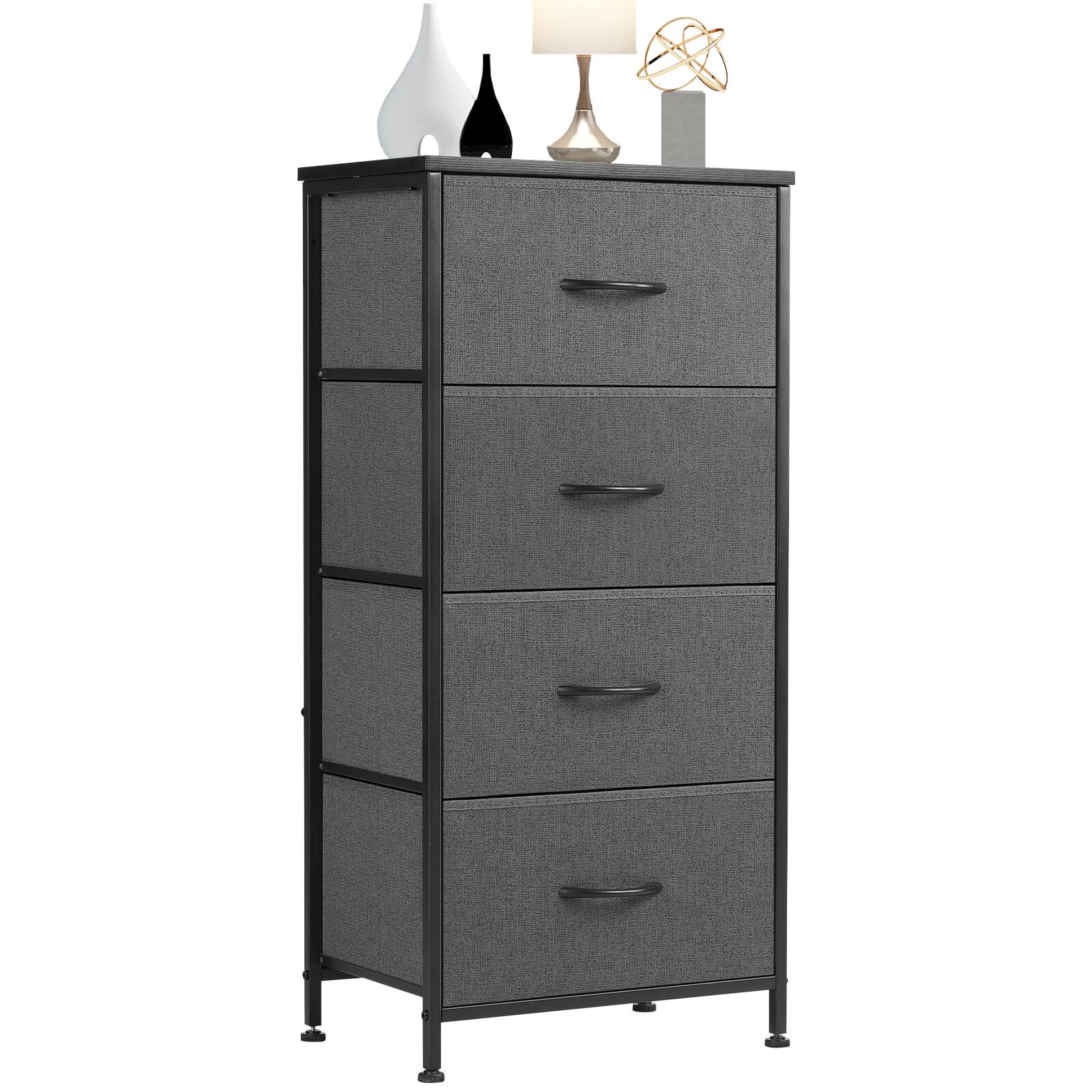Angle. AENKYO - Dresser with 4 Drawers Storage Chest Organizer with Metal Frame,Wood Top - Gray.