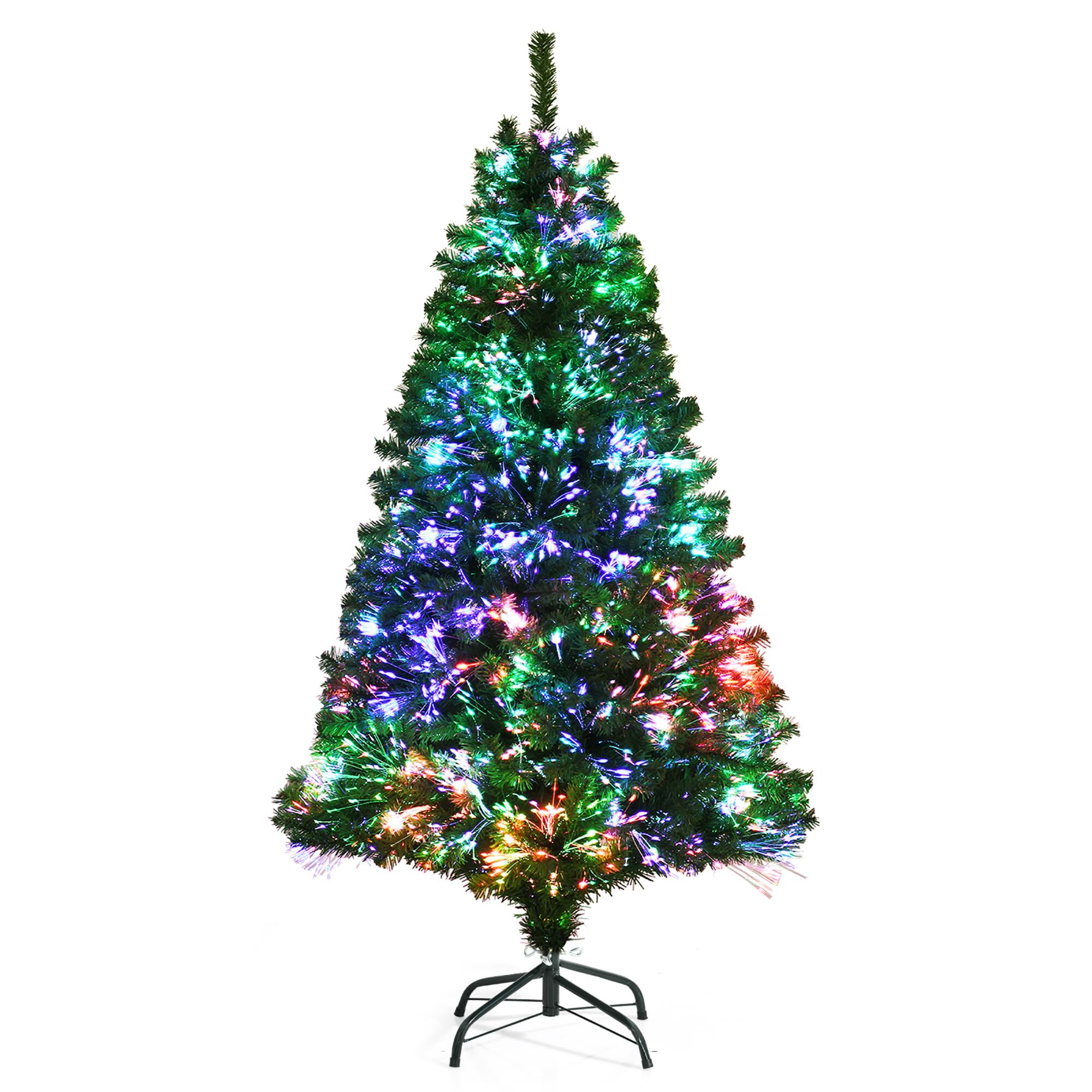 Costway - 5ft Pre-lit Fiber Optic PVC Artificial Christmas Tree w/ 449 Branch Tips - Green