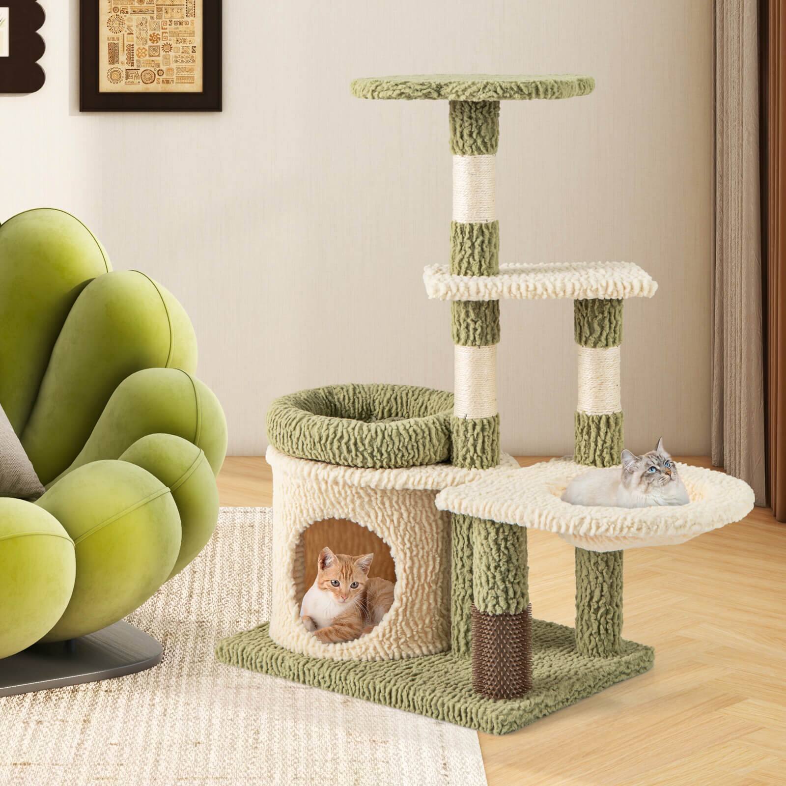 Alt View 1. Costway - Costway Cute Cat Tree Multi-Level Aesthetic Kitten Tower w/ Condo Indoor Cat Climbing Furniture Activity Center - Green.