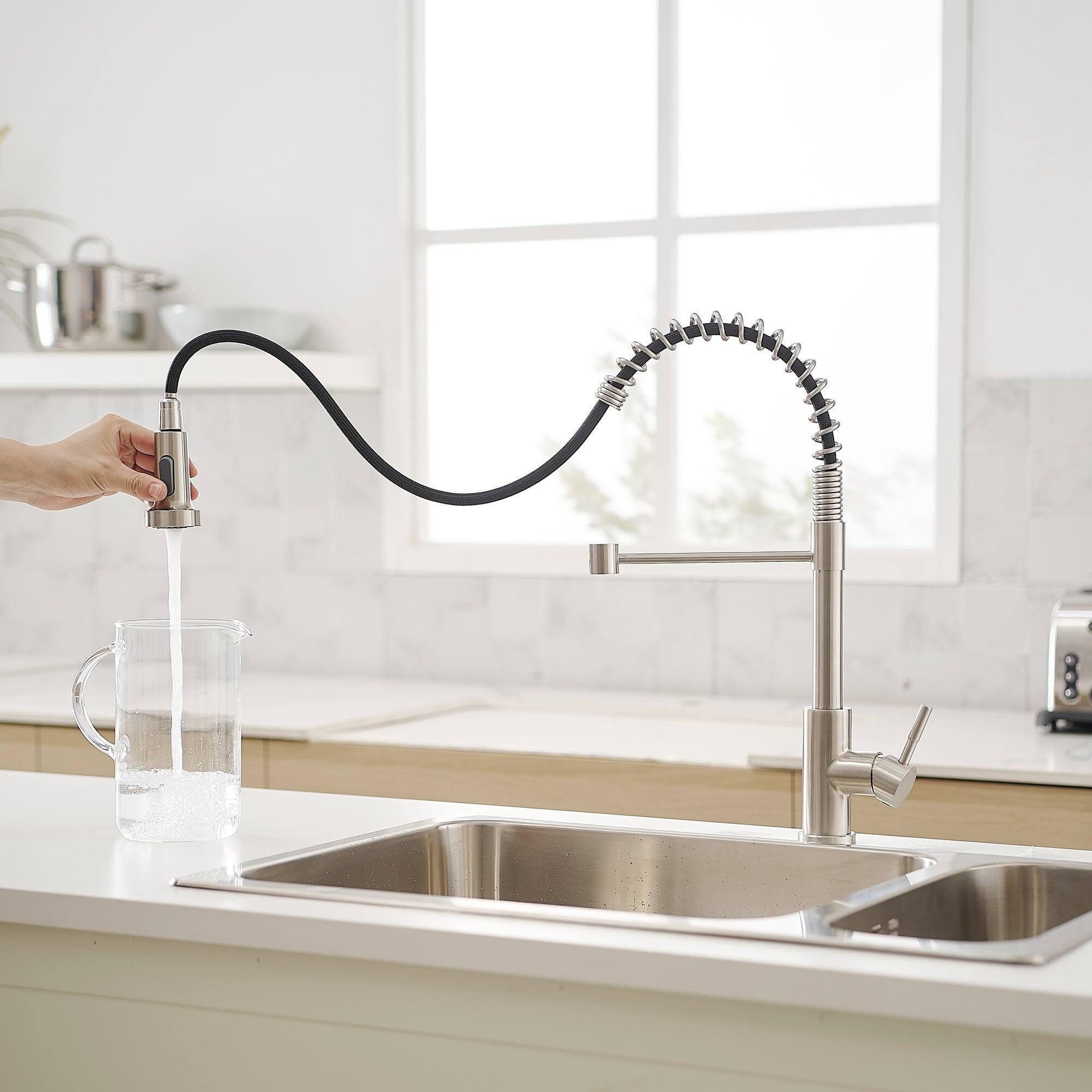 Alt View 6. Boyel Living - Brushed Nickel Single Handle Pull Down Sprayer Kitchen Faucet Stainless Steel with Water Supply Hoses - Brushed Nickel.
