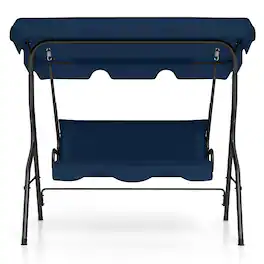 Costway - Patio 3 Seats Canopy Swing Glider Hammock Steel Frame Cushioned Backyard - Navy