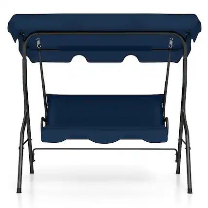 Front. Costway - Patio 3 Seats Canopy Swing Glider Hammock Steel Frame Cushioned Backyard - Navy.