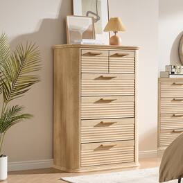 Forest'nSky - Wood 6 drawer 31.5 in. Wide Chest of Drawers with Curved Profile Design for Living Room - Oak