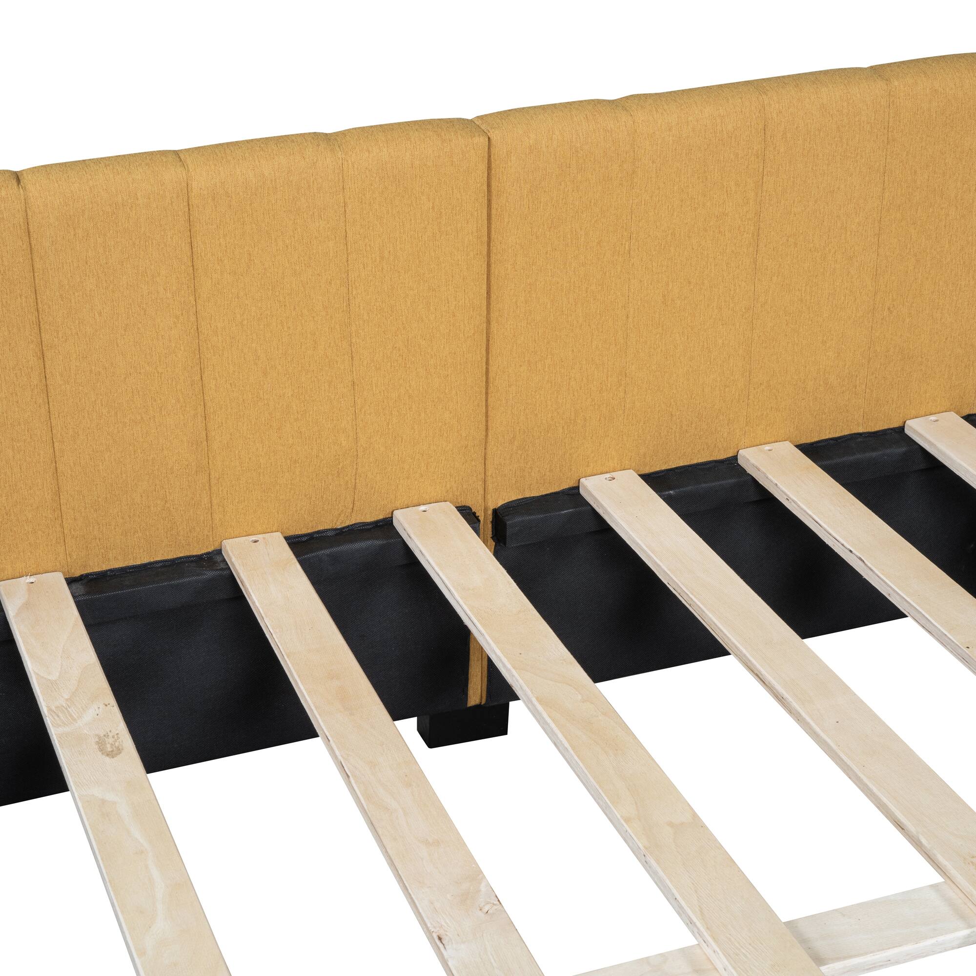 Alt View 7. Tiramisubest - Full Size Upholstered Daybed with 2 Storage Drawers Sofa Bed Frame No Box Spring Needed, Linen Fabric (Yellow) - Yellow.