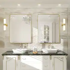 Front. PAIHOME - Refined Gold Stainless Steel Rectangular Wall Mirror - 304 Stainless Steel Bathroom Mirrors Modern Mirror - Gold-22x30 Inch.