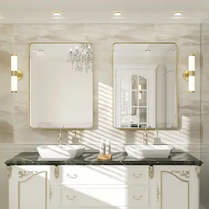 Front. PAIHOME - Refined Gold Stainless Steel Rectangular Wall Mirror - 304 Stainless Steel Bathroom Mirrors Modern Mirror - Gold-22x30 Inch.