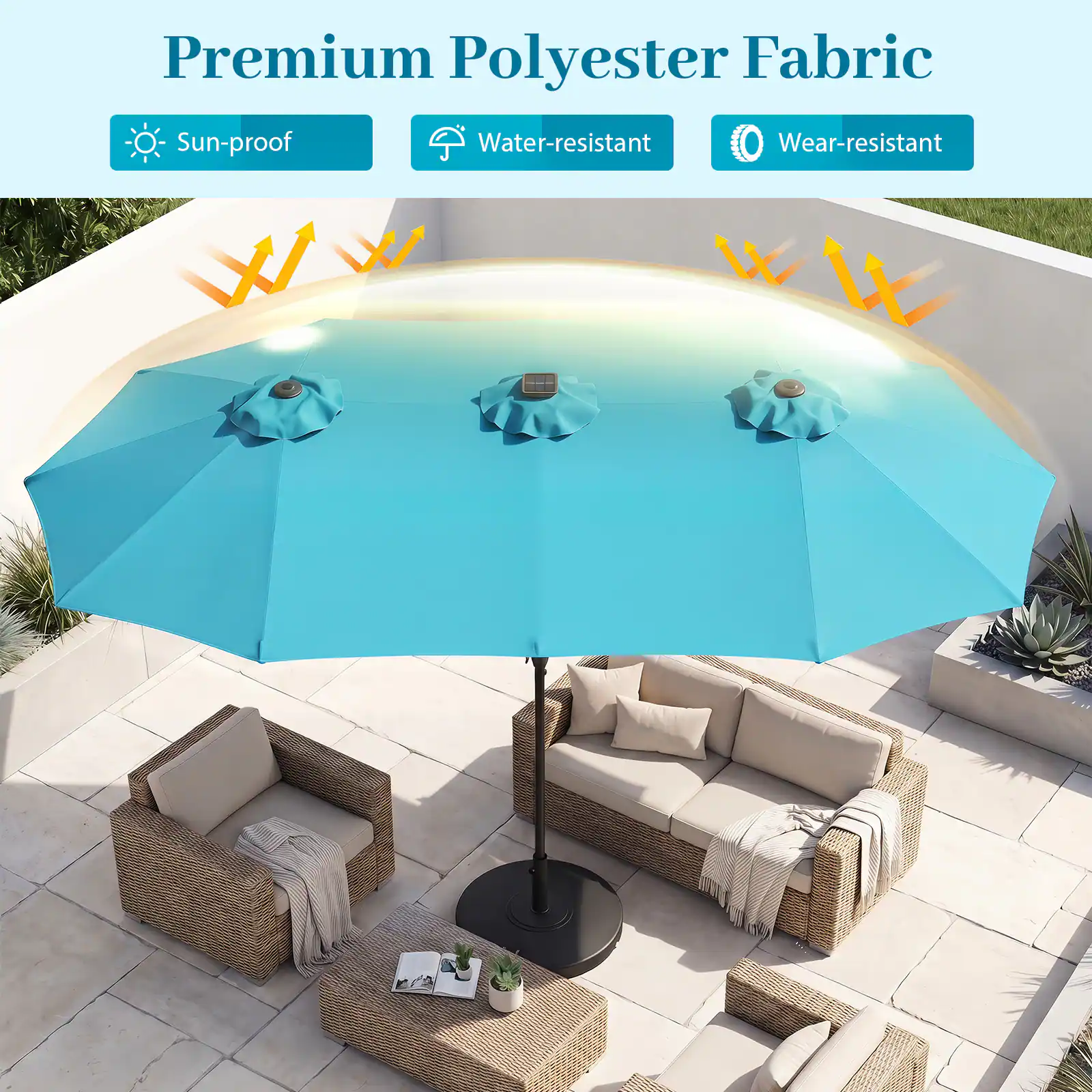 Premium Polyester Fabric

- Sun-proof
- Water-resistant
- Wear-resistant