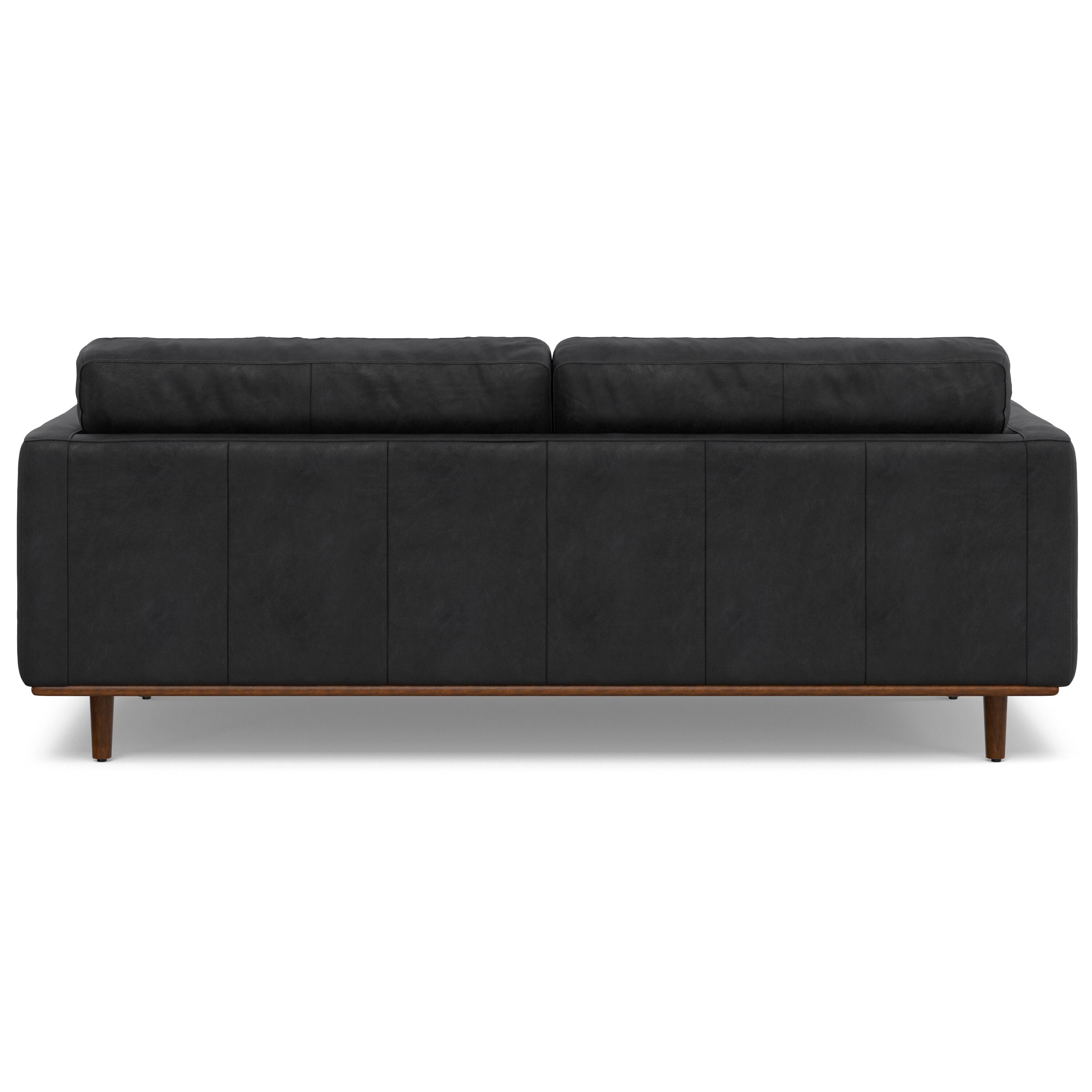 Left. Simpli Home - Morrison 89 inch Wide Mid-Century Modern Sofa in Lead Black Genuine Leather - Lead Black.