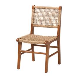 bali & pari - Ariba Dining Chair with Mahogany Wood Frame and Viro Fiber Weaving, Rustic Boho Accent Chair - Caramel Brown/Natural Brown