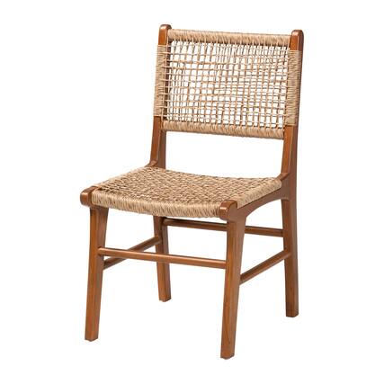 Front. bali & pari - Ariba Dining Chair with Mahogany Wood Frame and Viro Fiber Weaving, Rustic Boho Accent Chair - Caramel Brown/Natural Brown.