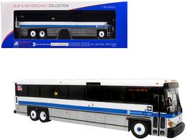 Iconic Replicas - MCI D4500CT Express Coach Bus MTA New York City Transit White Blue Stripes Limited Edition 1/50 Plastic Model - White, Blue