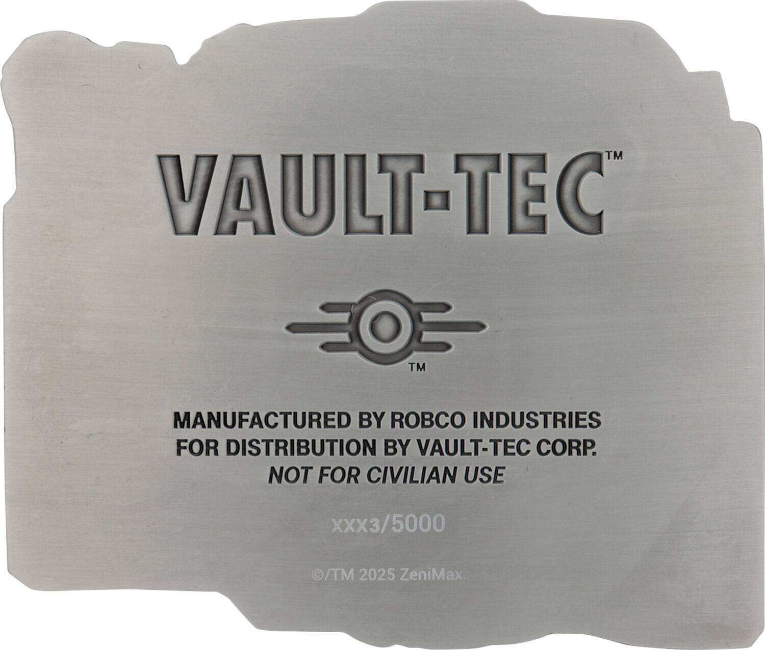 VAULT-TEC™

MANUFACTURED BY ROBCO INDUSTRIES  
FOR DISTRIBUTION BY VAULT-TEC CORP.  
NOT FOR CIVILIAN USE

XXX3/5000

©/TM 2025 ZeniMax