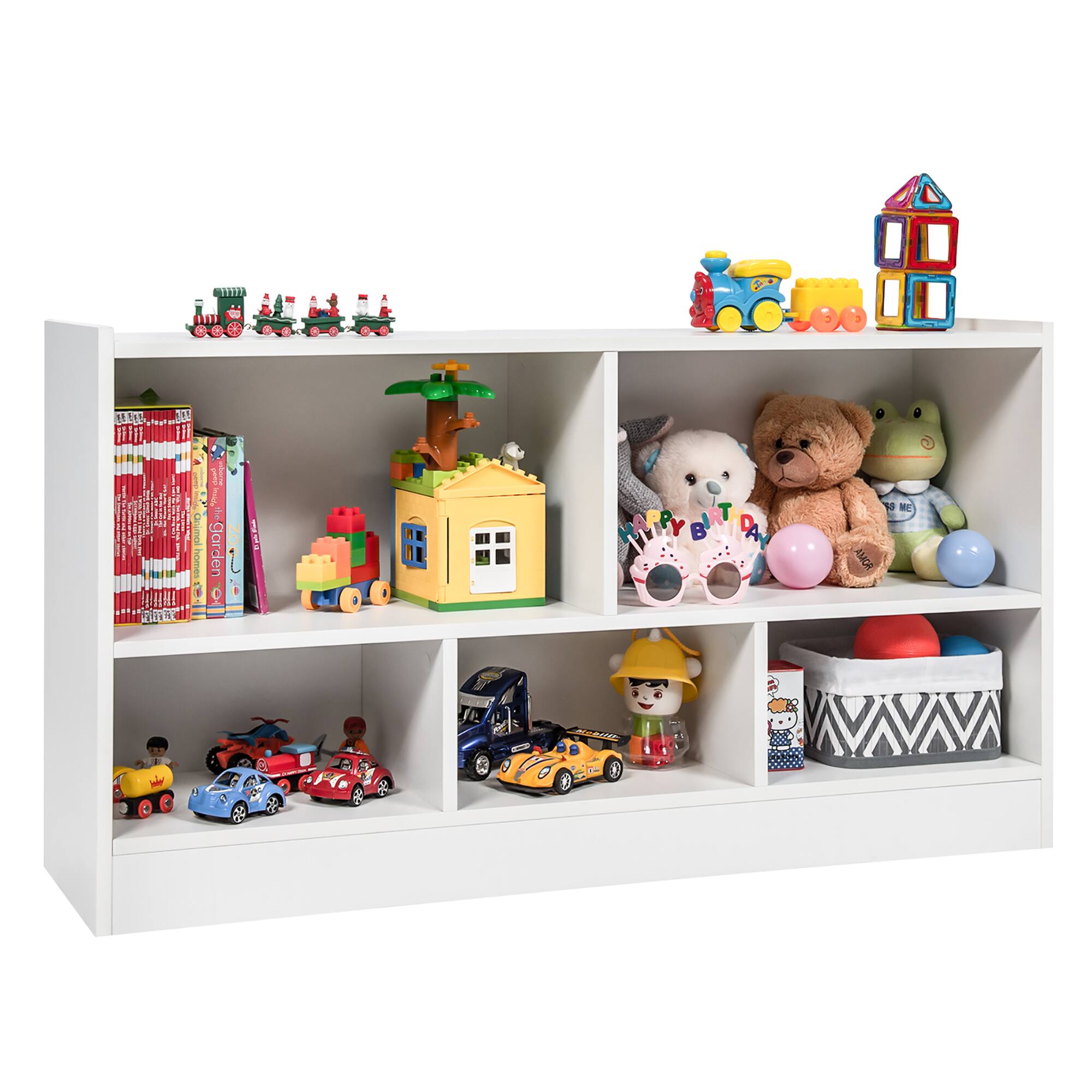 Costway - Kids 2-Shelf Bookcase 5-Cube Wood Toy Storage Cabinet w/ Shelves - White
