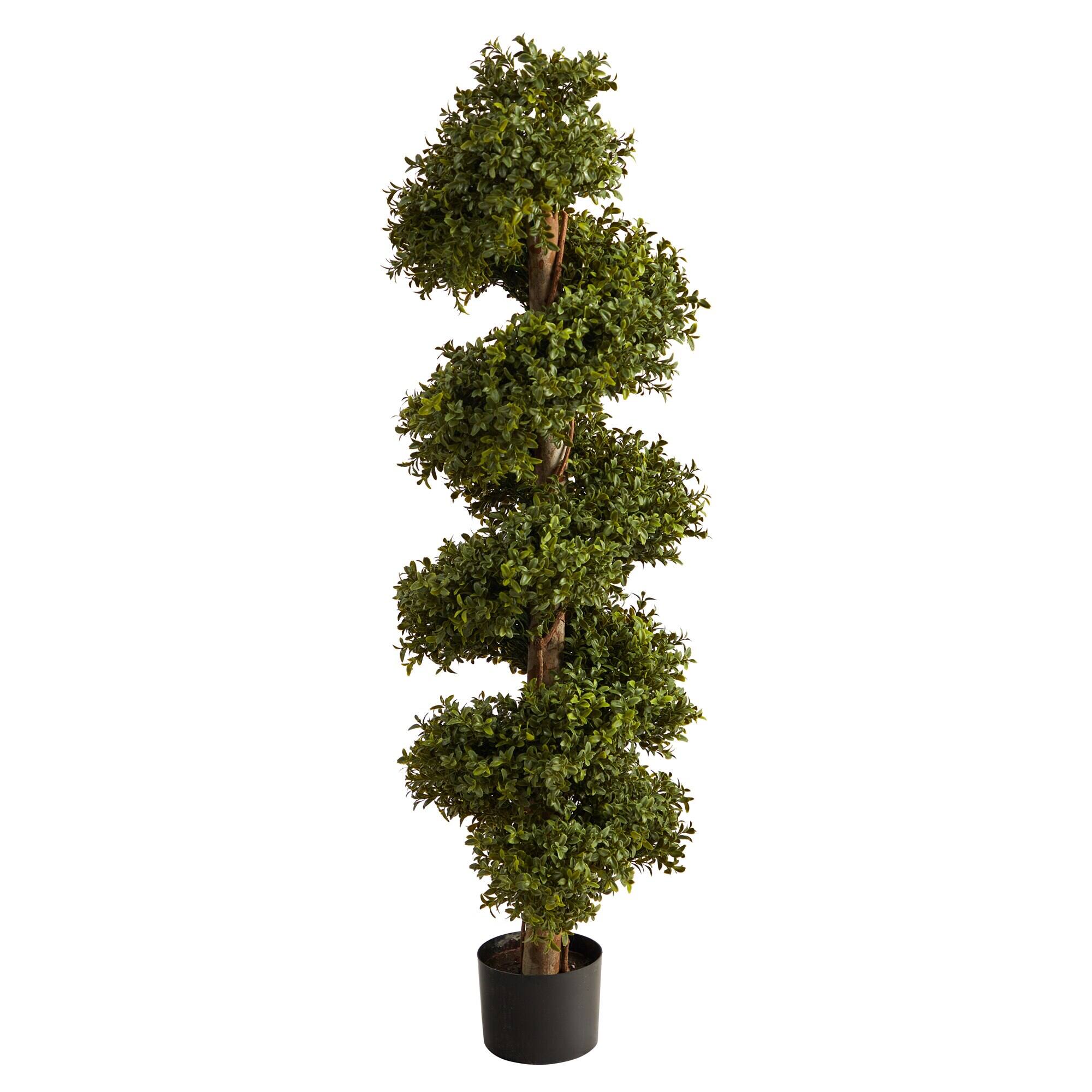 Front. BreeBe - 46" Boxwood Spiral Topiary Artificial Tree (Indoor/Outdoor) - Green.