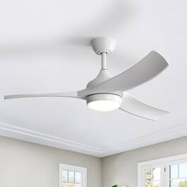 Sofucor - 52in Simple Ceiling Fan with 3 Downrods/3 Color Light/Remote Dimmable LED Bedroom - White