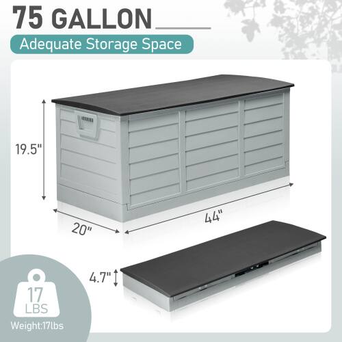 75 GALLON  
Adequate Storage Space  

Dimensions:  
- Length: 44"  
- Width: 20"  
- Height: 19.5"  
- Depth: 4.7"  

Weight: 17 lbs