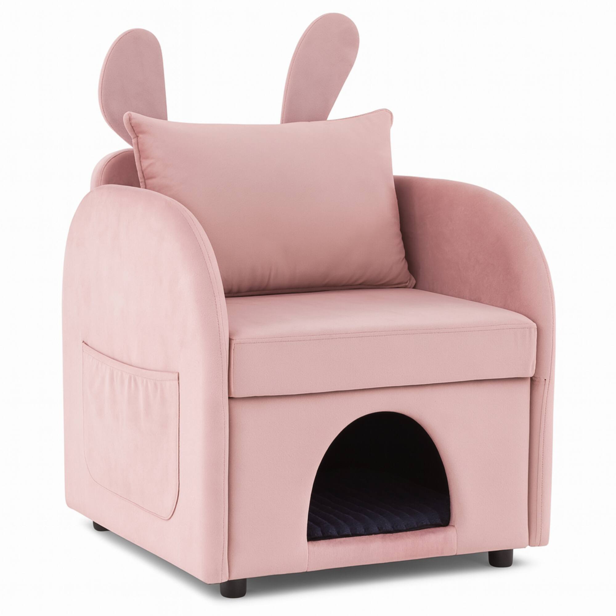 Alt View 4. GOODSILO - Pet-Friendly Bunny-Ear Armchair with Hidden Pet Compartment and Scratch-Resistant Upholstery for Cats and Small Dogs - Pink.