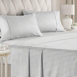 CGK Linens - Luxuriously Soft 4-Piece Striped Sheet Set - Wrinkle-Resistant, Printed Pattern - Full - Gray Stripes