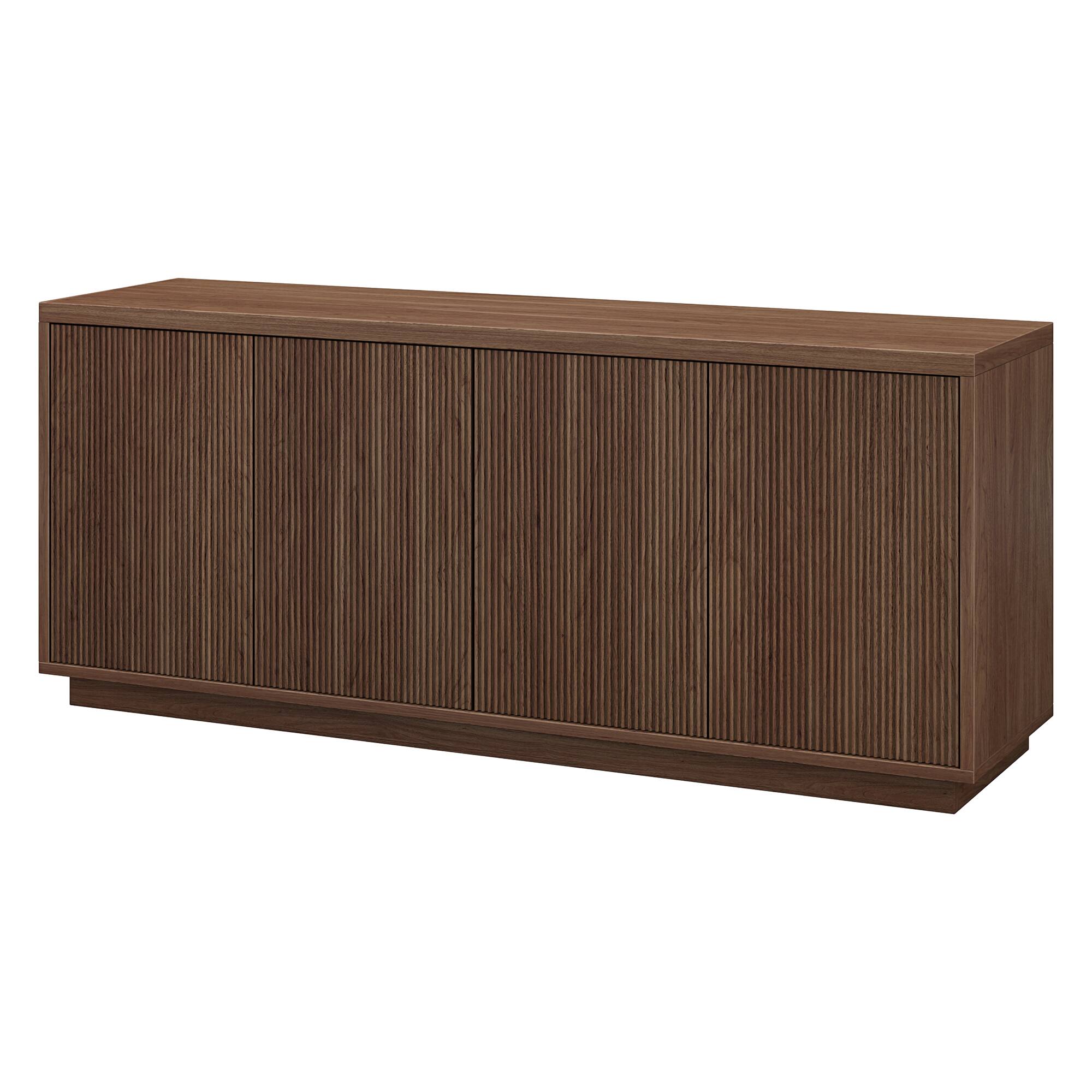 Angle. Hudson&Canal - Hanson Rectangular Fluted TV Stand for TV's up to 65" in Satin Walnut - Brown.