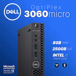 Dell - Refurbished Excellent - Optiplex 3060 Micro Computer-Hexa Intel i5 (2.1)-8GB RAM-250GB SSD Solid State-Win 11 Pro - Black
