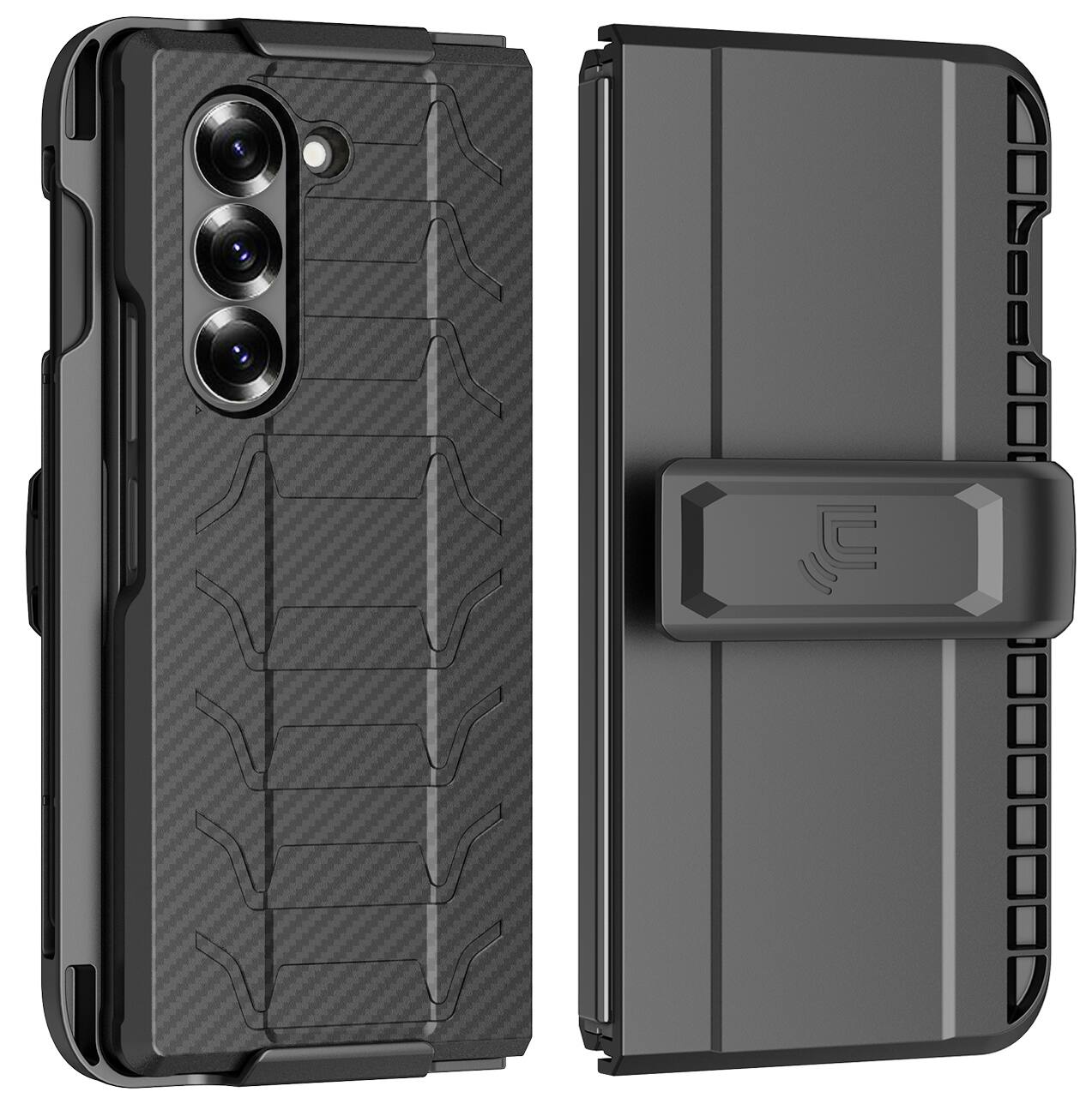 Alt View 2. Nakedcellphone - Combo for Samsung Galaxy Z Fold 6 - Special Ops Phone Case and Belt Clip Holster - Carbon Fiber.