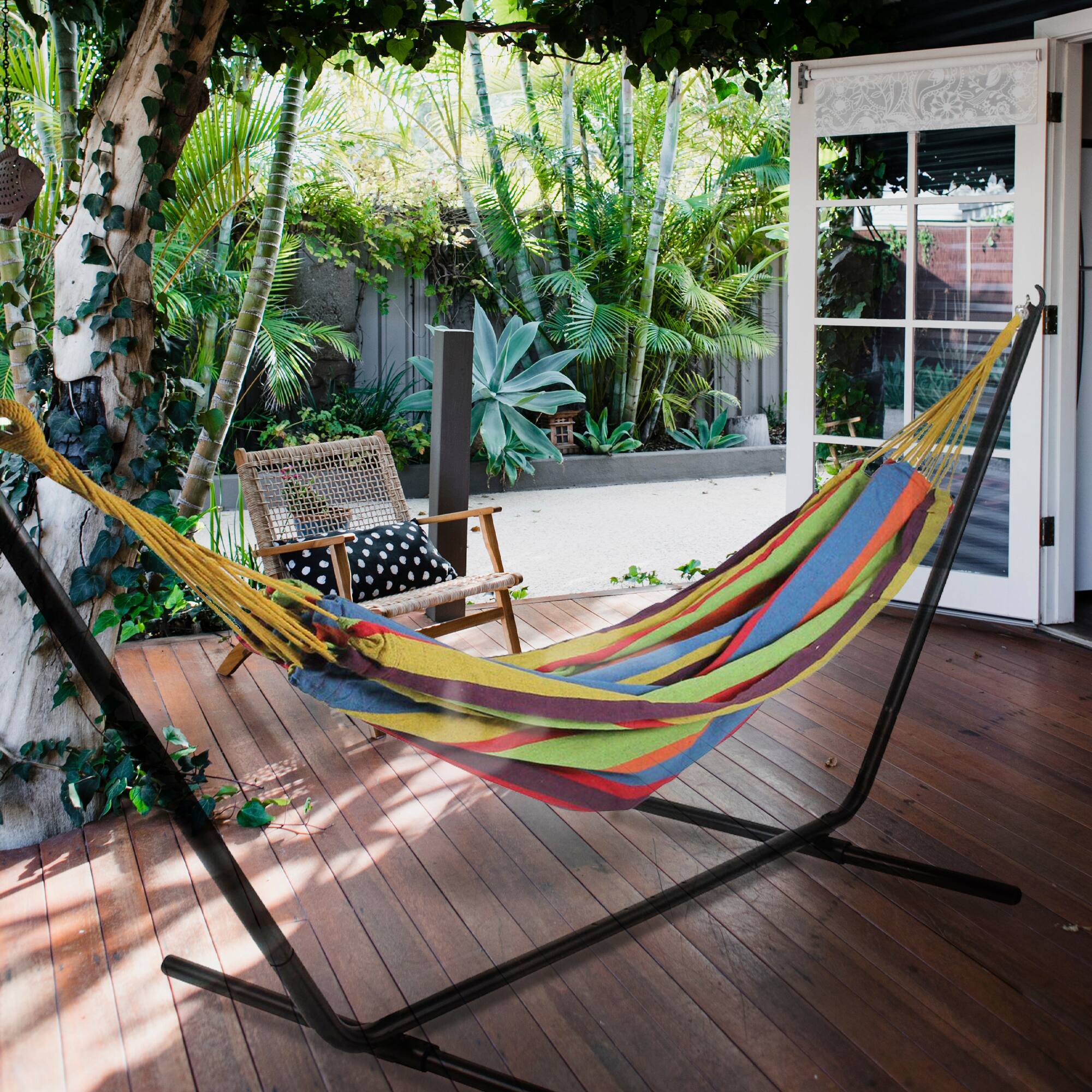 Alt View 1. Northlight - Striped Woven Two Person Brazilian Cotton Double Hammock - 72" x 57" - Multi-Color - Yellow.