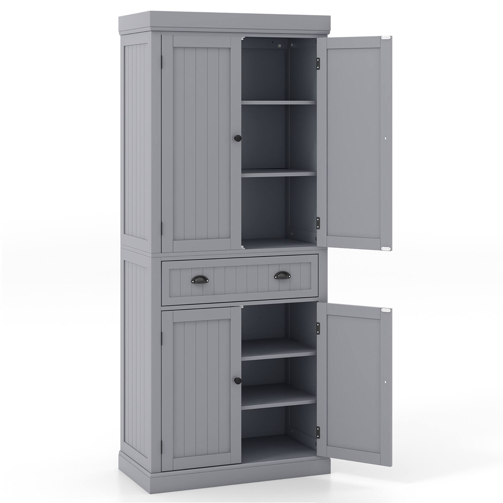 Alt View 7. Gymax - Gymax 72'' Kitchen Pantry Storage Cabinet Tall Freestanding Cupboard w/ 4 Doors Large Drawer Gray - Grey.
