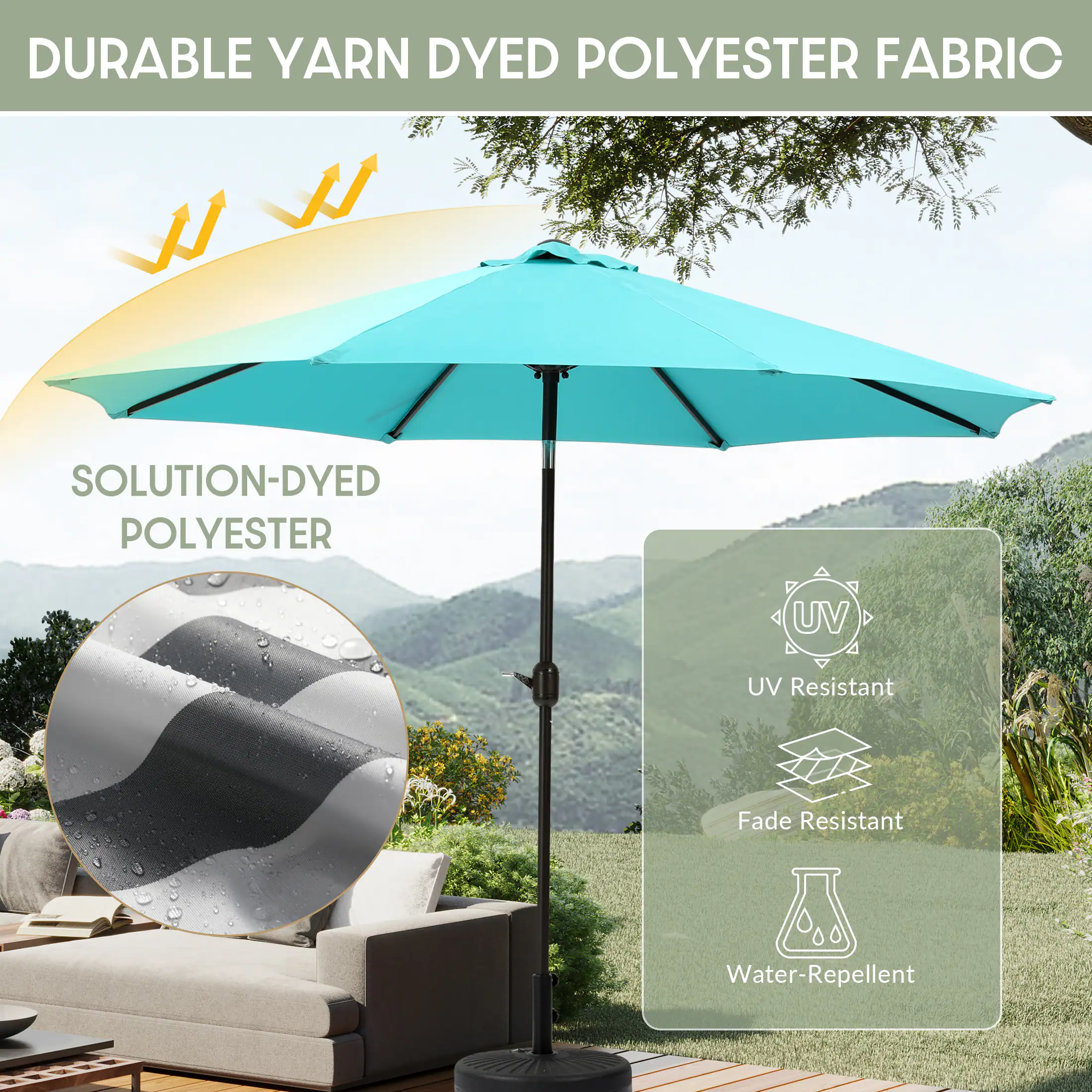 DURABLE YARN DYED POLYESTER FABRIC  
SOLUTION-DYED POLYESTER  
UV Resistant  
Fade Resistant  
Water-Repellent