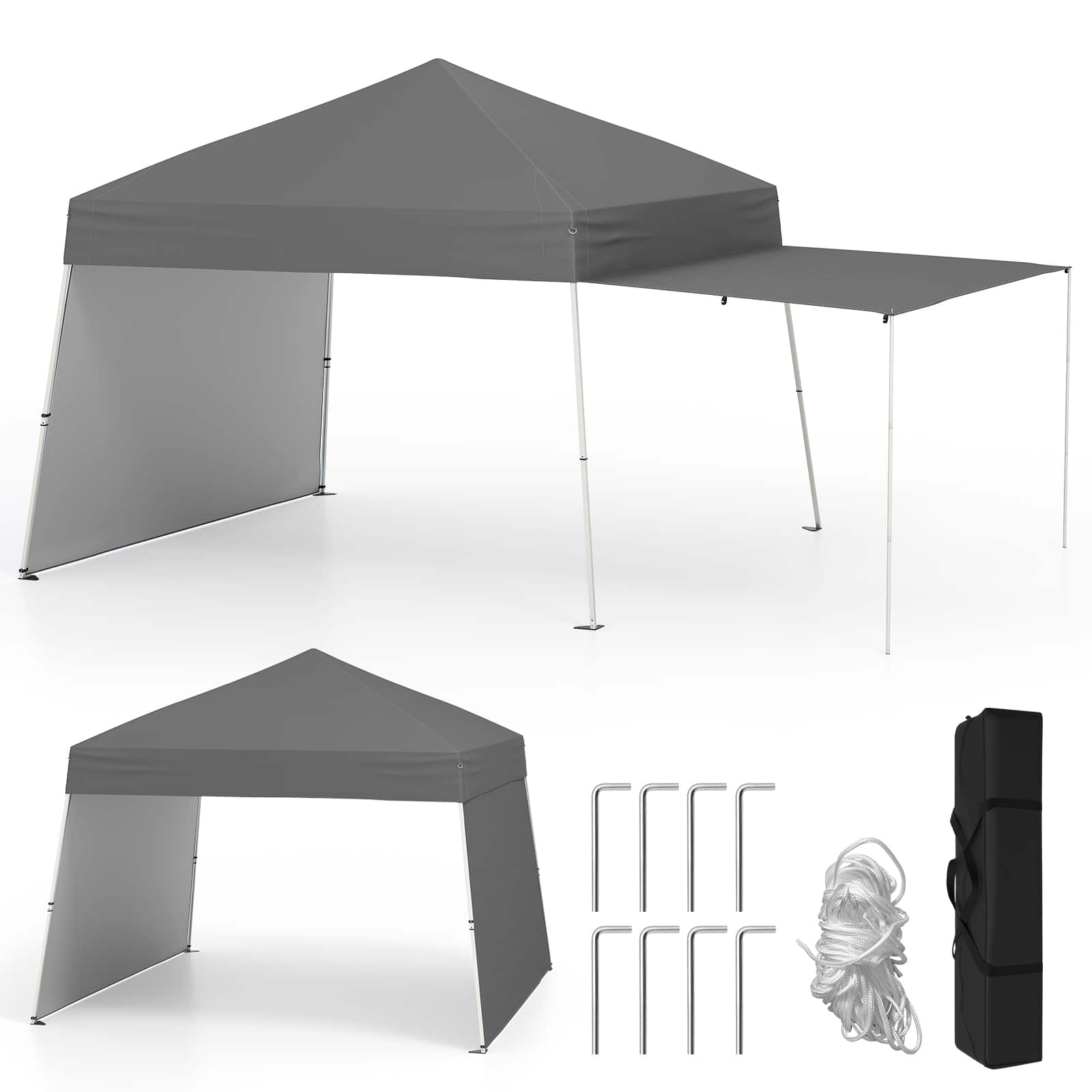 Gymax - 14 X 9.2 FT Pop up Canopy Tent w/ 2 Convertible Sidewalls to Awning & Stakes Gray - Blue price history on PriceWatchPro
