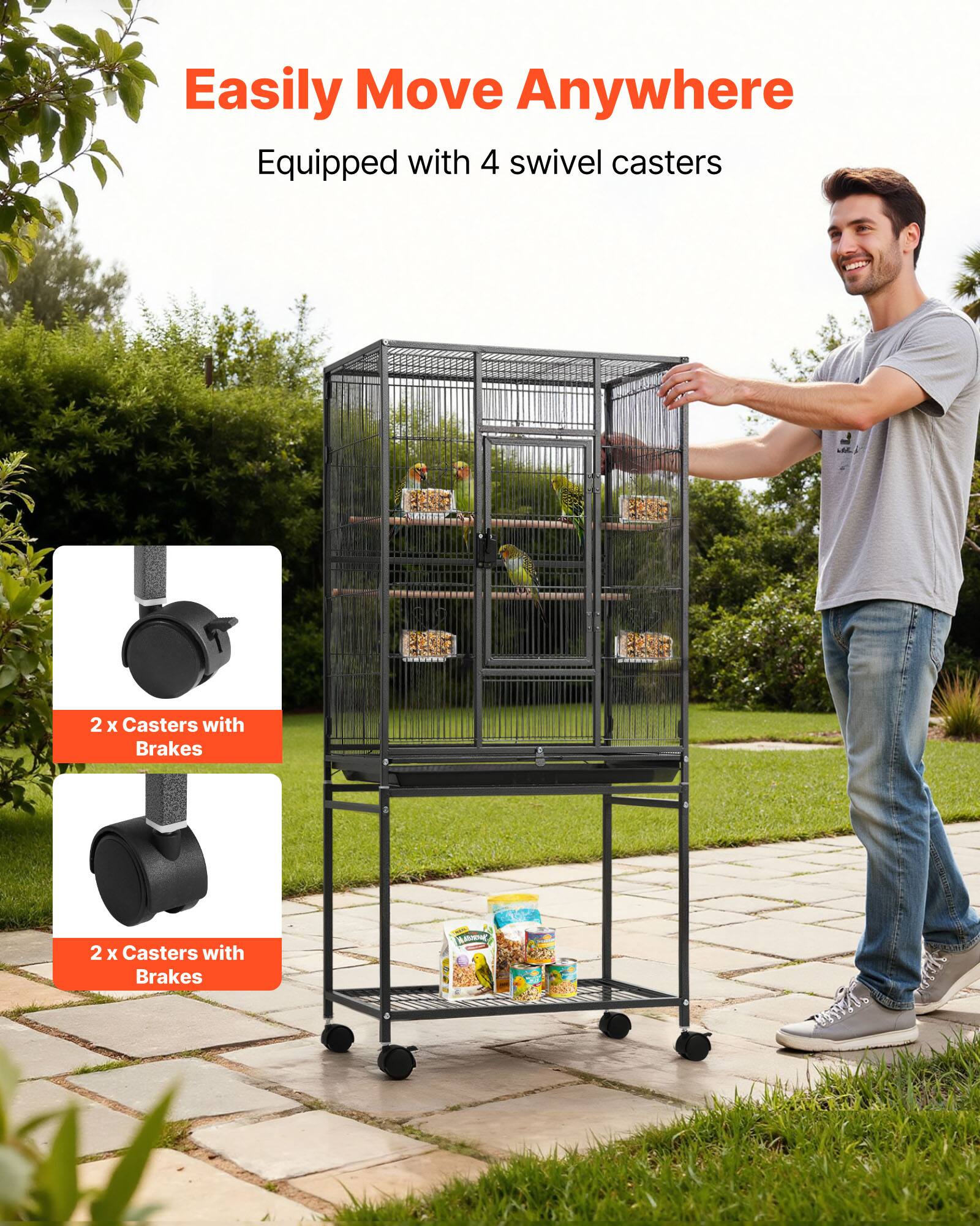 Easily Move Anywhere  
Equipped with 4 swivel casters  
2 x Casters with Brakes  
2 x Casters with Brakes