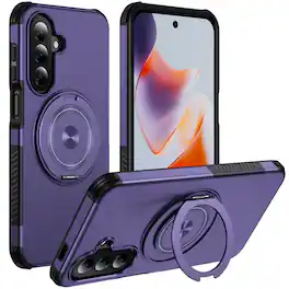 Dteck - Magnetic Shockproof Case for Samsung Galaxy A37 5G, 360 Rotating Ring Stand Non Slip Cover with Raised Edge Protection - Deeppurple