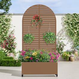PexFix - 72 in. H x 35 in. W Louvered Pattern Arch Metal Planter Box Raised Garden Beds with Trellis-Ideal for Balcony - Brown