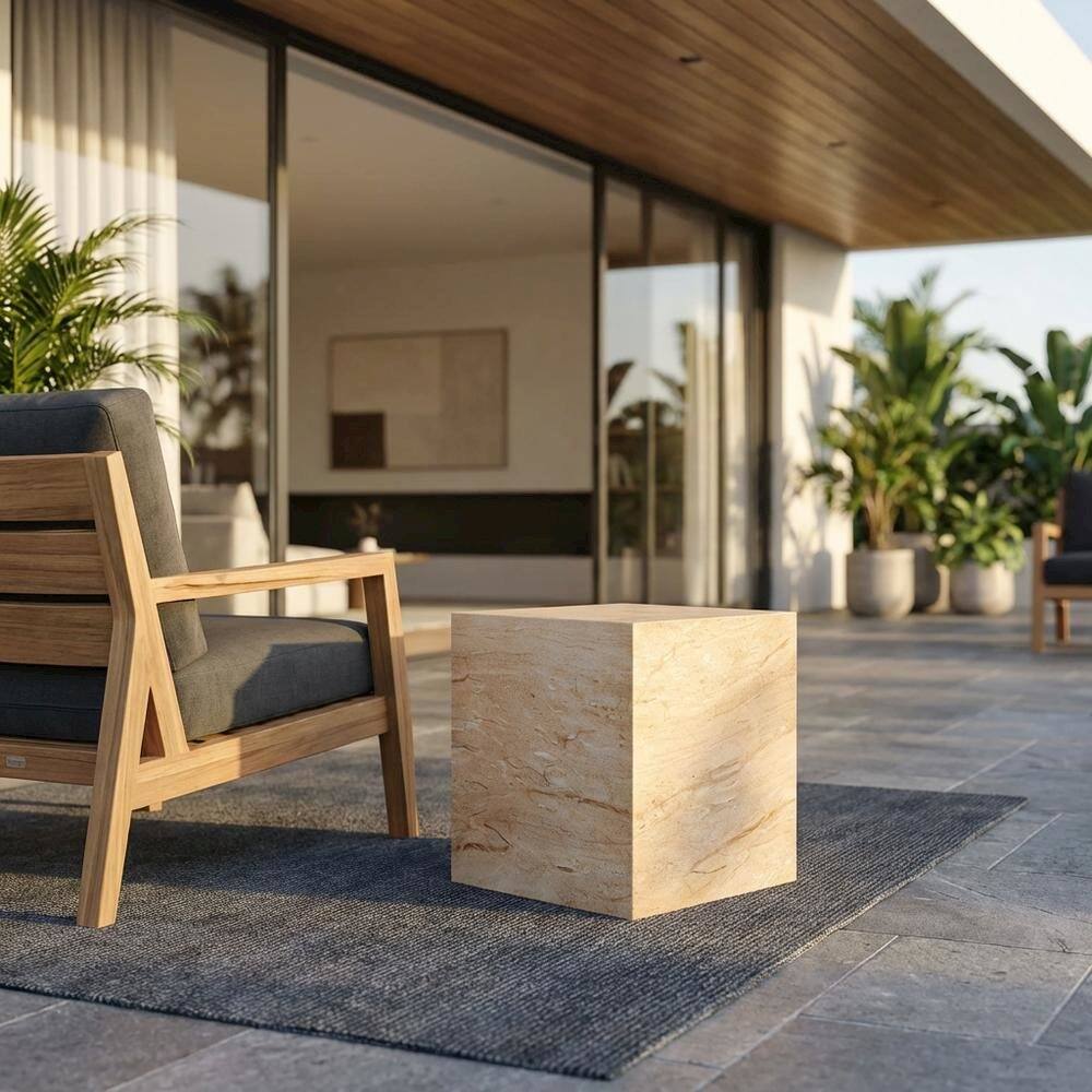 Angle. Outdoor Escape - Square Concrete Side Table For Indoor And Outdoor Use With Modern Design - Gray.