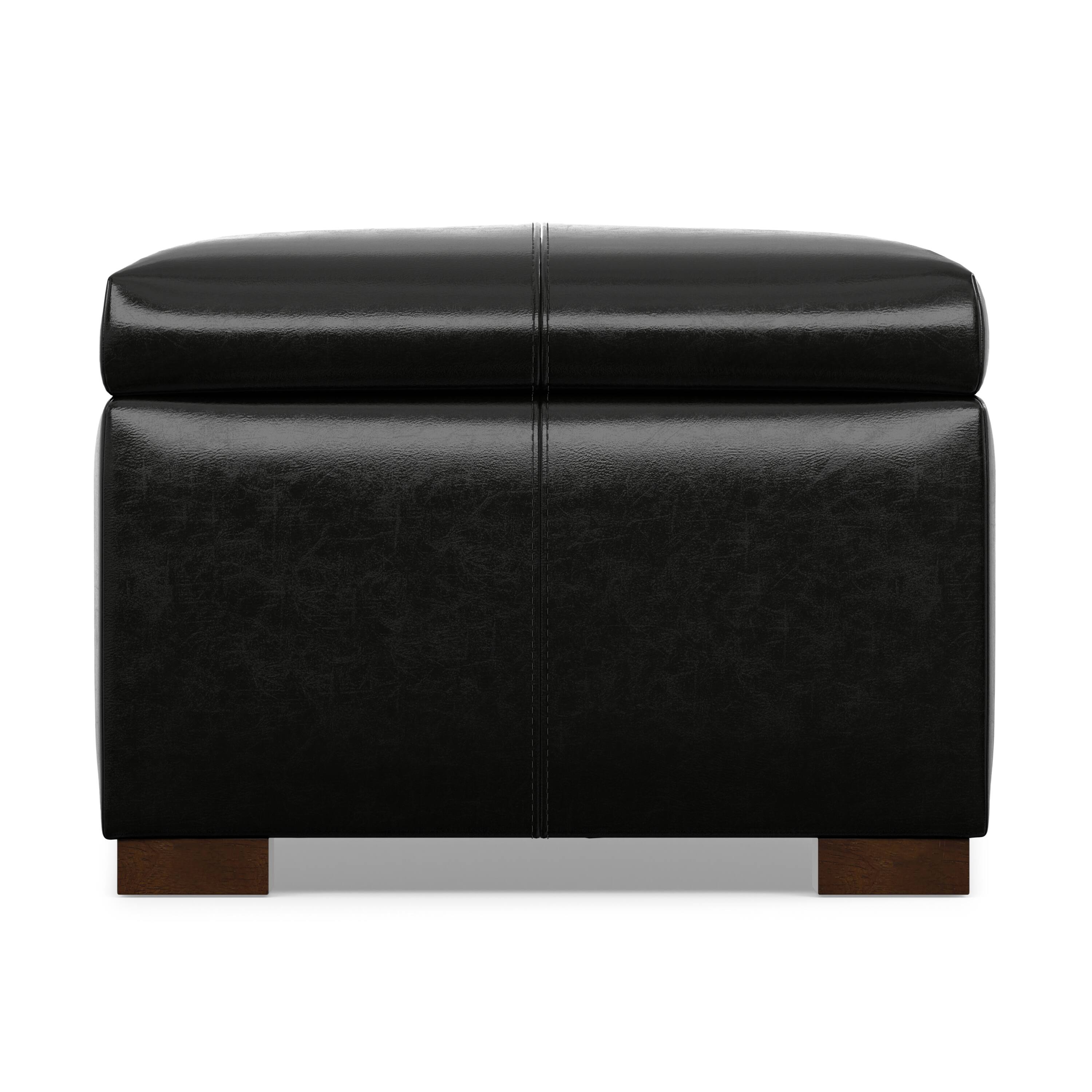 Alt View 1. Simpli Home - Gabbie 48 inch Wide Rectangular Storage Ottoman in Midnight Black PU Vegan Leather - Midnight Black.
