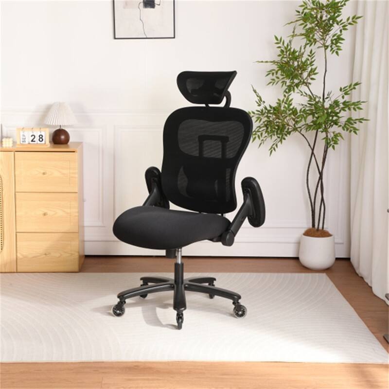 Back. HTUTWOO - 500LBS Big and Tall Office Chair, Mesh Breathable,Adjustable Backrest & Headrest,Adaptive Lumbar Support,2D Flip-Up Arms - Black.