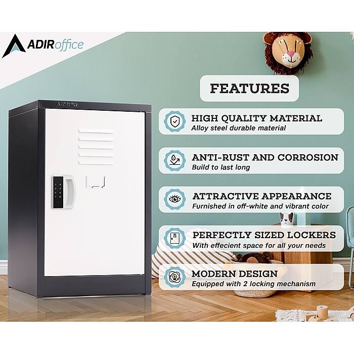 ADIRoffice FEATURES
HIGH QUALITY MATERIAL
Alloy steel durable material
ANTI-RUST AND CORROSION
Build to last long
ATTRACTIVE APPEARANCE
Furnished in off-white and vibrant color
PERFECTLY SIZED LOCKERS
With effecient space for all your needs
MODERN DESIGN
Equipped with 2 locking mechanism