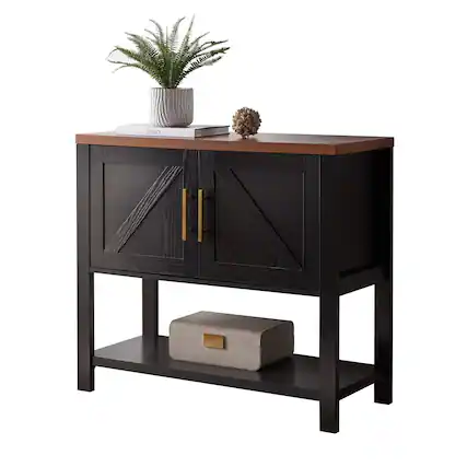 Front. Hivvago - Modern 2 Drawer Wooden Storage Console Table Black/Walnut - Black/Walnut.